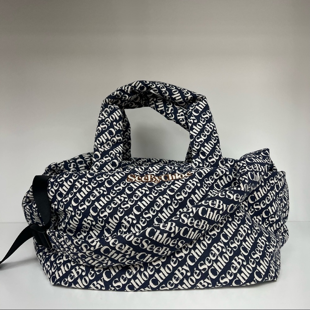 RARE See by Chloe Tilly Tote in Royal Navy Jacquard/Gold